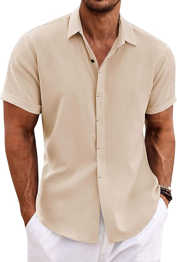 Men’s Lightweight Linen Shirt – Short Sleeve, Relaxed Fit