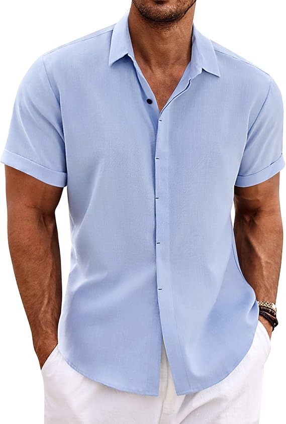 Men’s Lightweight Linen Shirt – Short Sleeve, Relaxed Fit