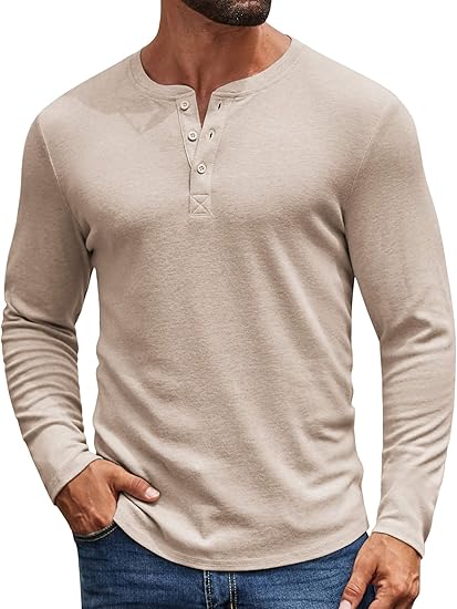 Casual Henley Shirt – Long Sleeve Men’s Tee