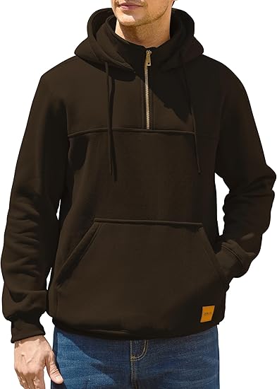 Men’s Quarter-Zip Hoodie – Cotton Fleece Pullover with Pockets