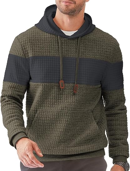 Men’s Color Block Hoodie – Long Sleeve Pullover with Pocket