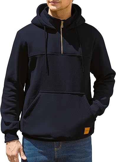 Men’s Quarter-Zip Hoodie – Cotton Fleece Pullover with Pockets