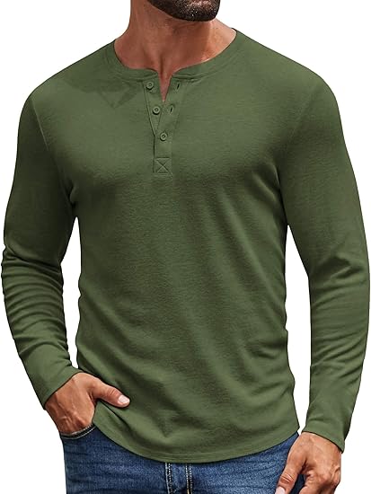 Casual Henley Shirt – Long Sleeve Men’s Tee