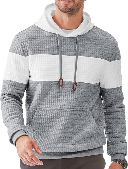 Men’s Color Block Hoodie – Long Sleeve Pullover with Pocket