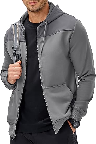 Mens Hoodie Full Zip Up Sweatshirts Long Sleeve Drawstring Hooded Shirt with 2 Pockets