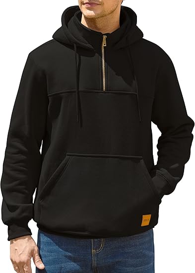 Men’s Quarter-Zip Hoodie – Cotton Fleece Pullover with Pockets