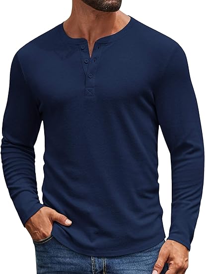 Casual Henley Shirt – Long Sleeve Men’s Tee