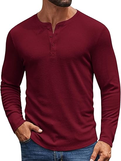 Casual Henley Shirt – Long Sleeve Men’s Tee