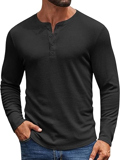 Casual Henley Shirt – Long Sleeve Men’s Tee