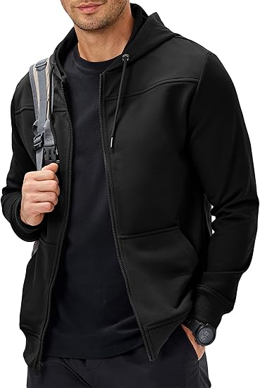 Mens Hoodie Full Zip Up Sweatshirts Long Sleeve Drawstring Hooded Shirt with 2 Pockets