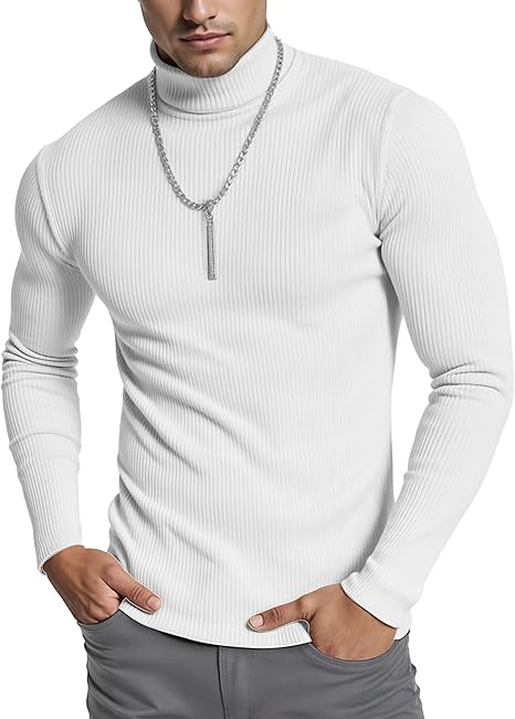 Men’s Ribbed Turtleneck Pullover – Slim Fit Long Sleeve