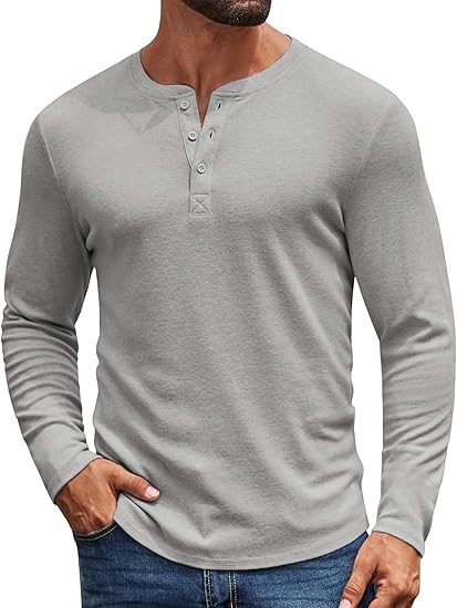 Casual Henley Shirt – Long Sleeve Men’s Tee