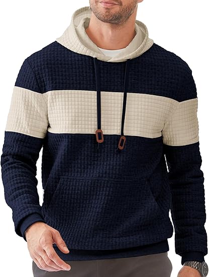 Men’s Color Block Hoodie – Long Sleeve Pullover with Pocket