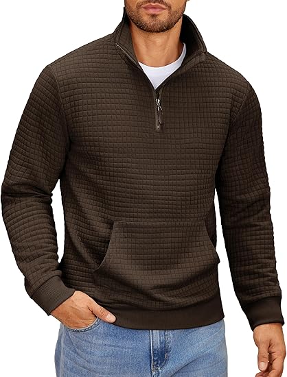 Men’s Waffle Knit Pullover – Zip Neck Hoodie
