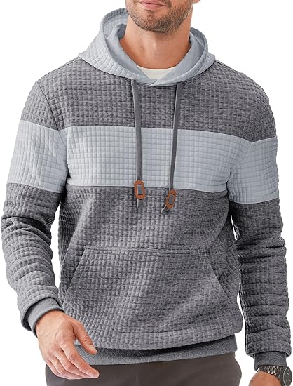 Men’s Color Block Hoodie – Long Sleeve Pullover with Pocket