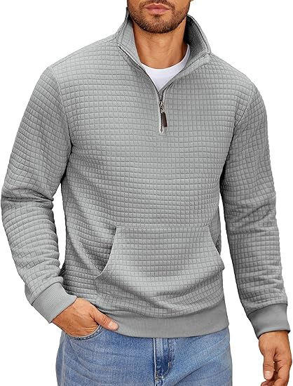 Men’s Waffle Knit Pullover – Zip Neck Hoodie