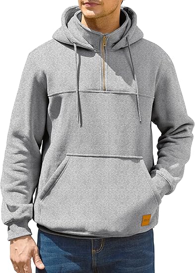 Men’s Quarter-Zip Hoodie – Cotton Fleece Pullover with Pockets