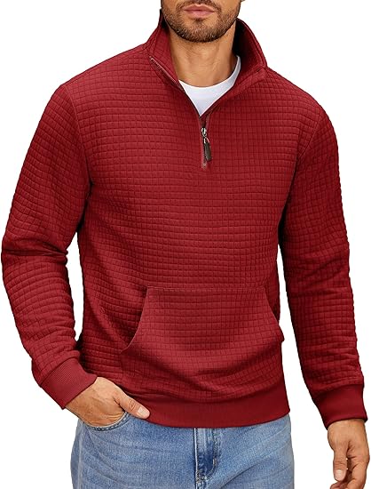 Men’s Waffle Knit Pullover – Zip Neck Hoodie