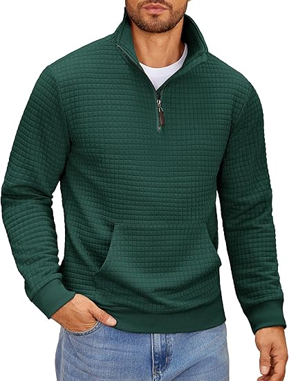 Men’s Waffle Knit Pullover – Zip Neck Hoodie