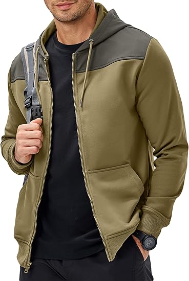 Mens Hoodie Full Zip Up Sweatshirts Long Sleeve Drawstring Hooded Shirt with 2 Pockets