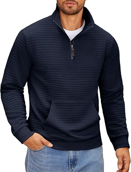 Men’s Waffle Knit Pullover – Zip Neck Hoodie