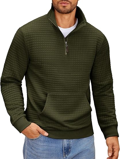 Men’s Waffle Knit Pullover – Zip Neck Hoodie