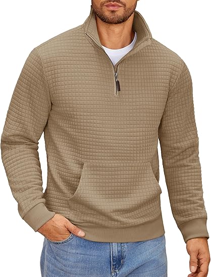 Men’s Waffle Knit Pullover – Zip Neck Hoodie