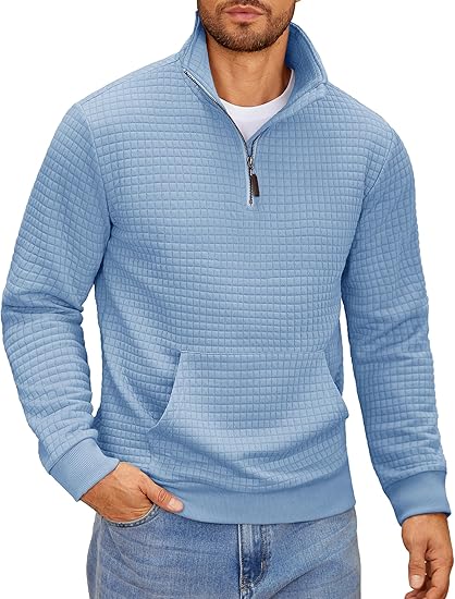 Men’s Waffle Knit Pullover – Zip Neck Hoodie