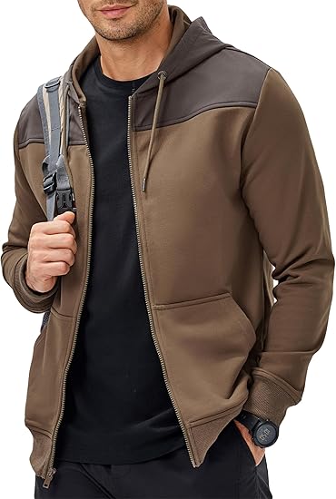 Mens Hoodie Full Zip Up Sweatshirts Long Sleeve Drawstring Hooded Shirt with 2 Pockets