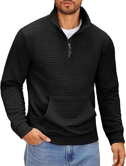 Men’s Waffle Knit Pullover – Zip Neck Hoodie