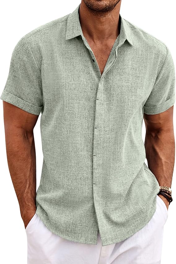Men’s Lightweight Linen Shirt – Short Sleeve, Relaxed Fit