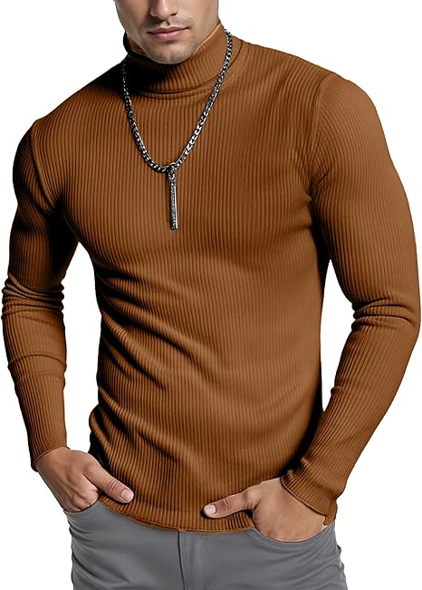 Men’s Ribbed Turtleneck Pullover – Slim Fit Long Sleeve