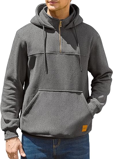 Men’s Quarter-Zip Hoodie – Cotton Fleece Pullover with Pockets