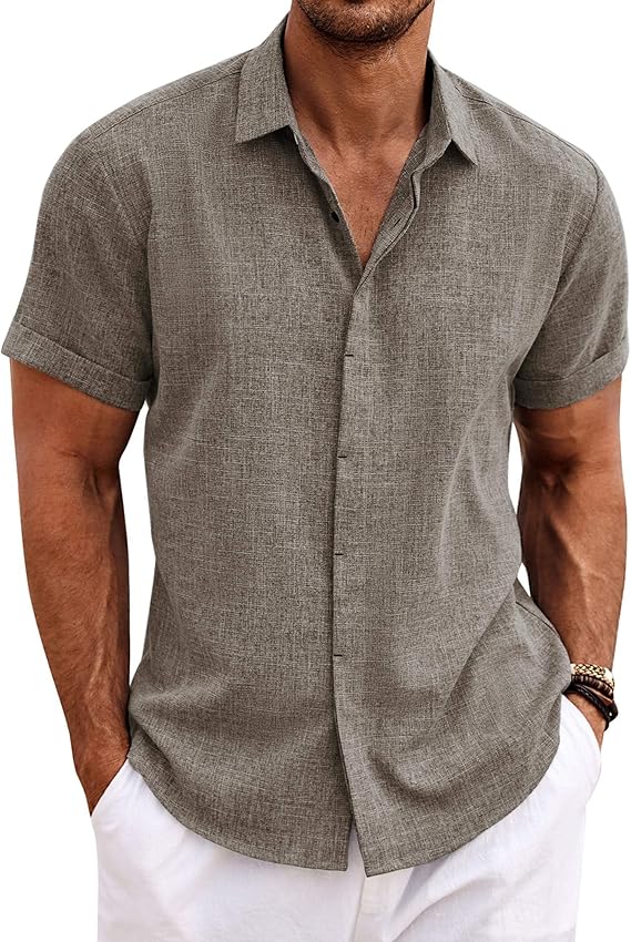 Men’s Lightweight Linen Shirt – Short Sleeve, Relaxed Fit