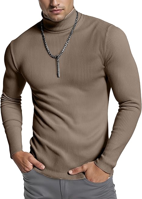 Men’s Ribbed Turtleneck Pullover – Slim Fit Long Sleeve