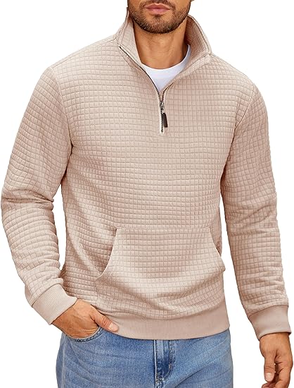 Men’s Waffle Knit Pullover – Zip Neck Hoodie