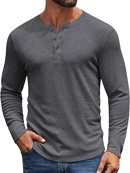 Casual Henley Shirt – Long Sleeve Men’s Tee