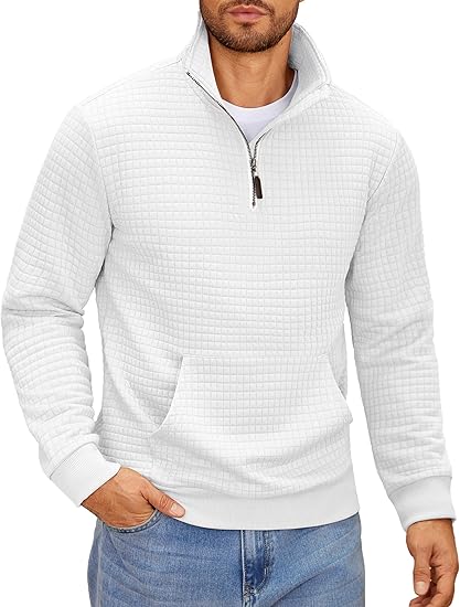Men’s Waffle Knit Pullover – Zip Neck Hoodie