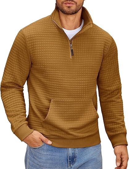 Men’s Waffle Knit Pullover – Zip Neck Hoodie