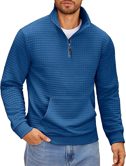 Men’s Waffle Knit Pullover – Zip Neck Hoodie