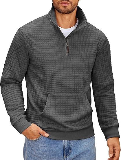 Men’s Waffle Knit Pullover – Zip Neck Hoodie